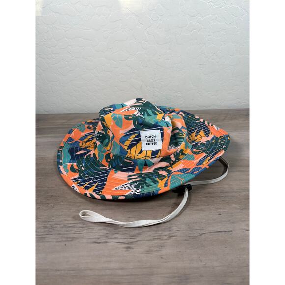 Dutch Bros (Brother) Hawaiian Print Orange Blue Unisex Bucket Hat- One Size- EUC - Picture 1 of 4